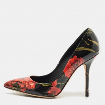 Dolce & Gabbana Multicolor Floral Print Patent Leather Pointed Toe Pumps Size 37.5