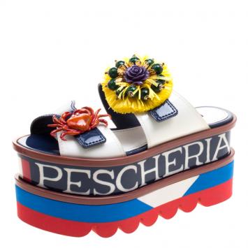 Pre Owned Dolce & Gabbana Multicolor Embellished Double Platform Wedge Sandals Size 36