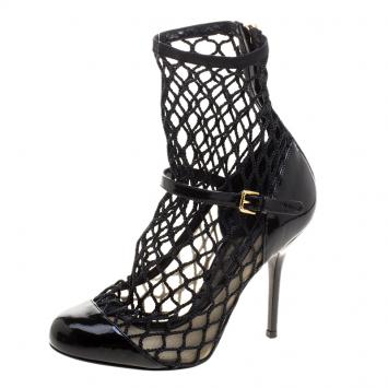 Pre Owned Dolce and Gabbana Black Mesh/Net and Patent Leather Pumps Size 37.5