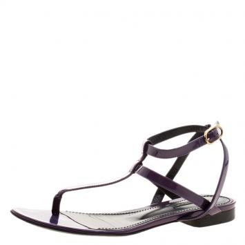 Pre Owned Dolce and Gabbana Purple Patent Leather Flat Thong Sandals Size 37