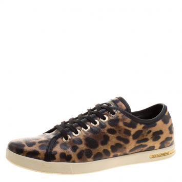Pre Owned Dolce and Gabbana Brown Leopard Print Coated Canvas Low Top Sneakers Size 38