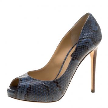 Pre Owned Dolce & Gabbana Blue Python Leather Peep Toe Pumps Size 37
