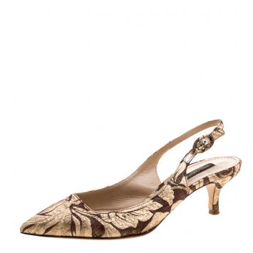 Pre Owned Dolce and Gabbana Gold/Brown Fabric Slingback Sandals Size 36