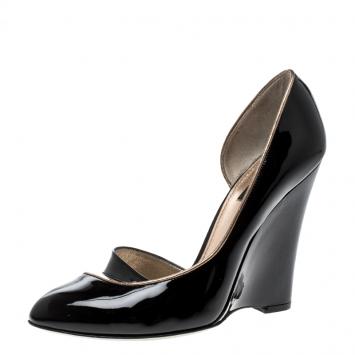 Pre Owned Dolce Gabbana Black Patent Leather D'Orsay Wedge Pump Size 40.5