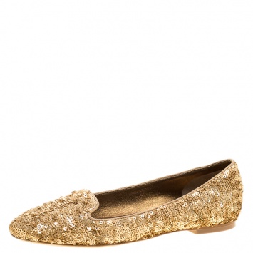 Pre Owned Dolce & Gabbana Gold Sequin Ballet Flats Size 36