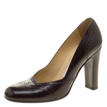 Pre Owned Dolce and Gabbana Brown Brogue Leather Block Heel Pumps Size 38