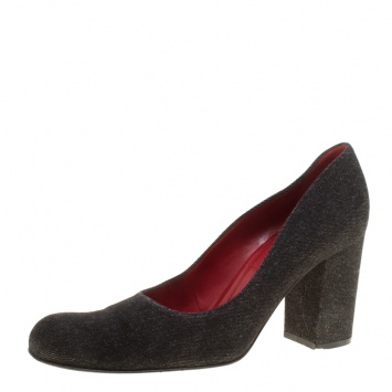 Pre Owned Dolce & Gabbana Black Fabric Block Heel Pumps Size 38