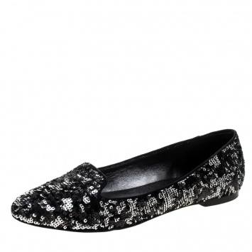 Pre Owned Dolce and Gabbana Two Tone Sequins Embellished Smoking Slippers Size 39