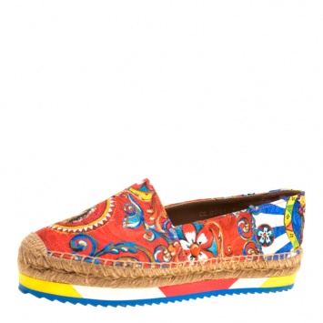Pre Owned Dolce and Gabbana Multicolor Printed Canvas Platform Espadrilles Size 36