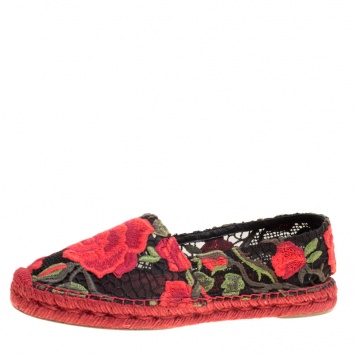 Pre Owned Dolce and Gabbana Rose Lace Macrame Espadrilles Size 37