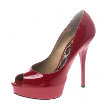Pre Owned Dolce and Gabbana Red Patent Leather Peep Toe Platform Pumps Size 40