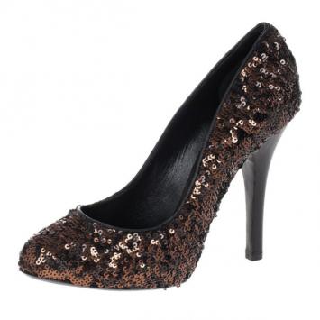 Pre Owned Dolce and Gabbana Bronze Sequin Pumps Size 38