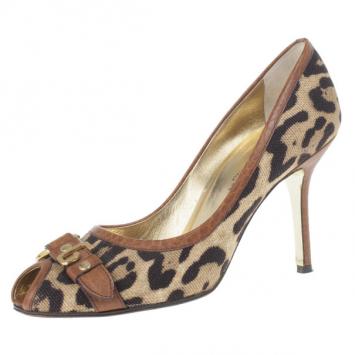 Pre Owned Dolce and Gabbana Leopard Print Peep Toe Pumps Size 37