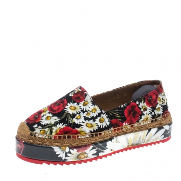 Pre Owned Dolce and Gabbana Multicolor Floral Print Fabric Platform Espadrilles Size 38
