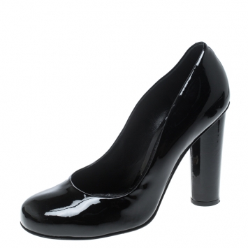 Pre Owned Dolce and Gabbana Black Patent Leather Block Heel Pumps Size 39