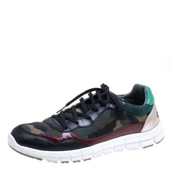 Pre Owned Dolce and Gabbana Multicolor Leather And Camouflage Canvas Sneakers Size 39