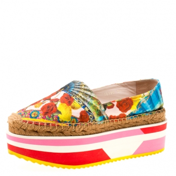 Pre Owned Dolce and Gabbana Multicolor Floral Print Fabric Platform Espadrilles Size 37