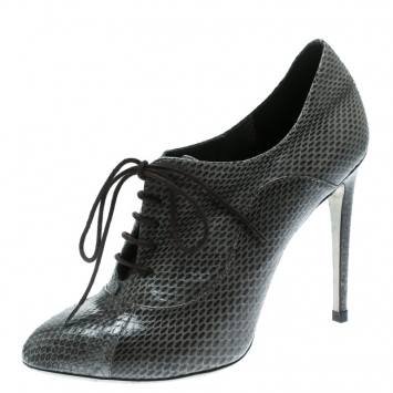 Pre Owned Dolce and Gabbana Grey Python Oxford Ankle Booties Size 37.5