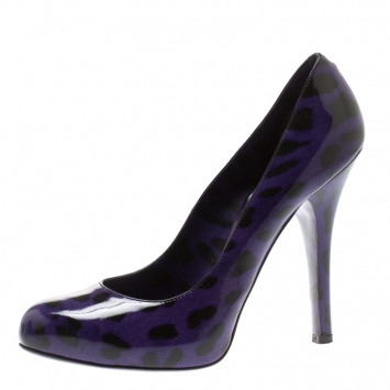 Pre Owned Dolce And Gabbana Purple Leopard Print Patent Leather Platform Pumps Size 41