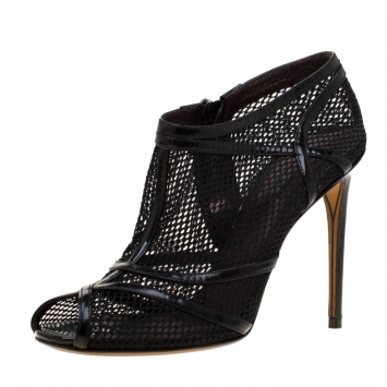 Pre Owned Dolce and Gabbana Black Mesh Peep Toe Booties Size 39