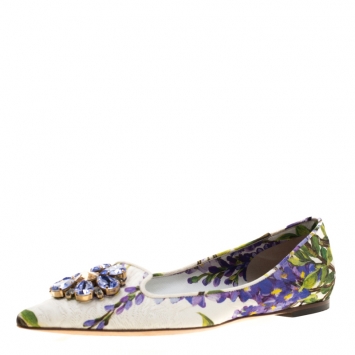 Pre Owned Dolce And Gabbana Multicolor Blossom Printed Fabric Crystal Embellished Pointed Toe Ballet Flats Size 37