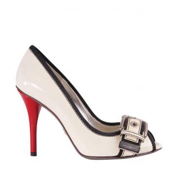 Pre Owned Dolce and Gabbana White Patent Buckle Pumps Size 35