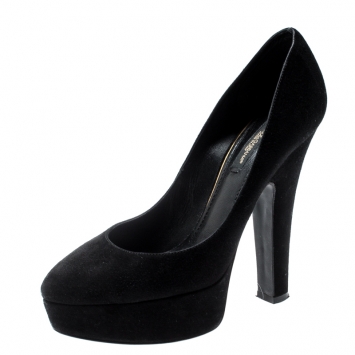 Pre Owned Dolce and Gabbana Black Suede Platform Pumps Size 37