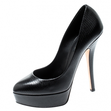 Pre Owned  Dolce And Gabbana Black Iguana Lizard Leather Platform Pumps Size 39