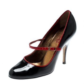 Pre Owned Dolce and Gabbana Black Patent Leather Mary Jane Pumps Size 37.5