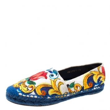 Pre Owned Dolce & Gabbana Multicolor Printed Brocade Espadrilles Size 35
