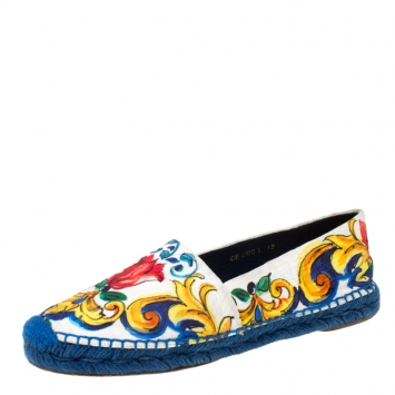 Pre Owned Dolce and Gabbana Multicolor Majolica Print Canvas Espadrilles Flats Size 39