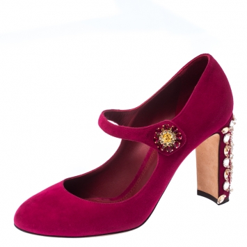 Pre Owned Dolce&Gabbana Pink Suede Embellished Heel Mary Jane Pumps Size 40