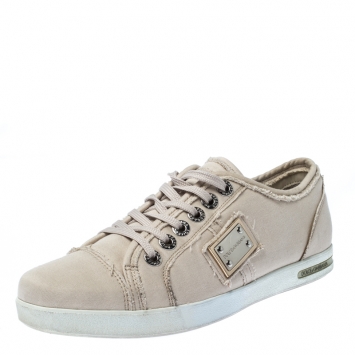 Pre Owned Dolce & Gabbana Cream Canvas Lace Up Sneakers Size 37