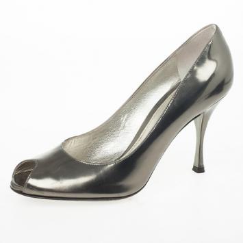 Pre Owned Dolce and Gabbana Metallic Peep Toe Pumps Size 38.5