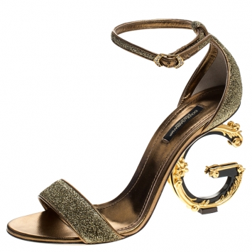 Pre Owned Dolce & Gabbana Gold Lurex Bette Sculpture Heel Open Toe Sandals Size 38.5