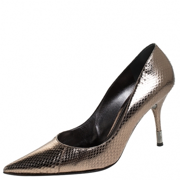 Pre Owned Dolce and Gabbana Metallic Grey Python Embossed Leather Pointed Toe Pumps Size 41