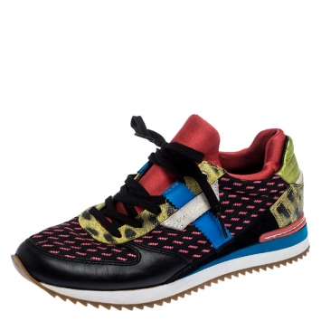 Pre Owned Dolce and Gabbana Multicolor Leather and Mesh Mix and Match Sneakers Size 37