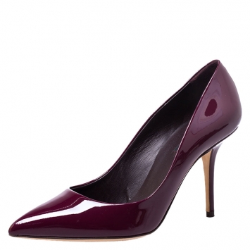 Pre Owned Dolce and Gabbana Burgundy Patent Leather Pointed Toe Pumps Size 40