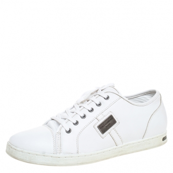 Pre Owned Dolce & Gabbana White Leather Lace Low Top Sneakers Size 38