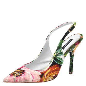 Pre Owned Dolce & Gabbana Multicolor Floral Print Brocade Slingback Pointed Toe Sandals Size 39.5