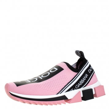 Pre Owned Dolce & Gabbana Pink Stretch Fabric Sorrento Slip-On Sneakers Size 38.5