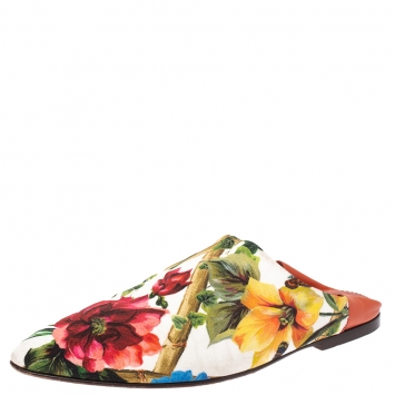 Pre Owned Dolce & Gabbana Multicolor Printed Floral Canvas Flat Mules Size 37