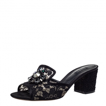 Pre Owned Dolce and Gabbana Black Lace Bianca Open Toe Sandals 41