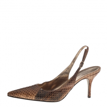 Pre Owned Dolce & Gabbana Brown Python Pointed-Toe Slingback Pumps Size 38