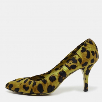 Pre Owned Dolce & Gabbana Yellow/Black Satin Animal Print Pumps Size 39