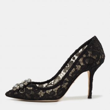 Pre Owned Dolce & Gabbana Black Lace and Mesh Bellucci Pumps Size 39