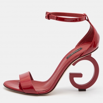 مملوكة مسبقًا Dolce & Gabbana Red Patent Leather DG Heel Sandals Size 40