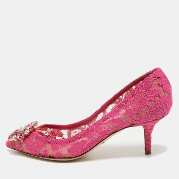 Pre Owned Dolce & Gabbana Fuchsia Pink Lace Bellucci Pumps Size 39