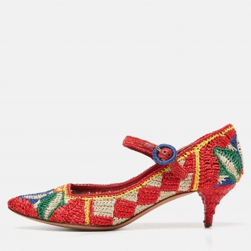 Pre Owned Dolce & Gabbana Multicolor Woven Raffia Pumps Size 36