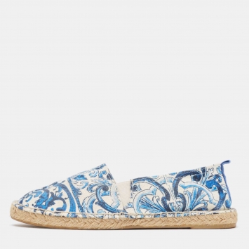 Pre Owned Dolce & Gabbana Blue/White Maiolica Print Canvas Slip On Espadrilles Size 38